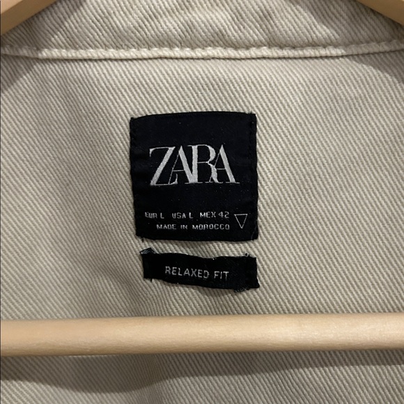 ZARA Relaxed Fit Beige Shirt Jacket Shacket Size Large - Picture 3 of 5